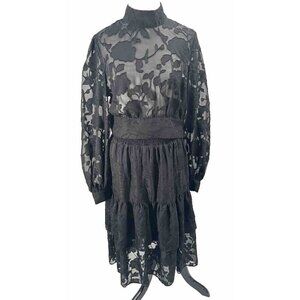 Senlis Black Floral Sheer Midi Skirt Crop Top Set Sz S / M